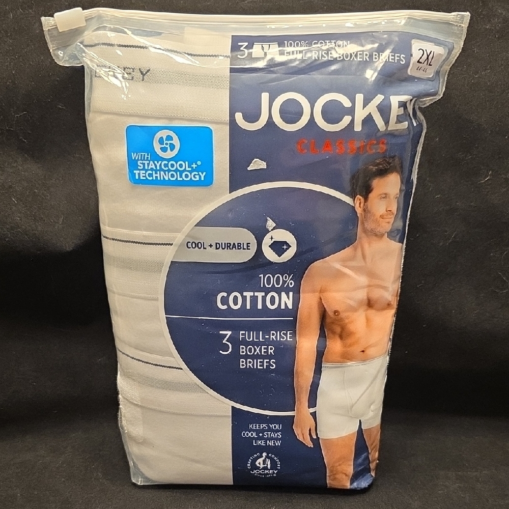 JOCKEY CLASSICS - 3 White Cotton Boxer Briefs